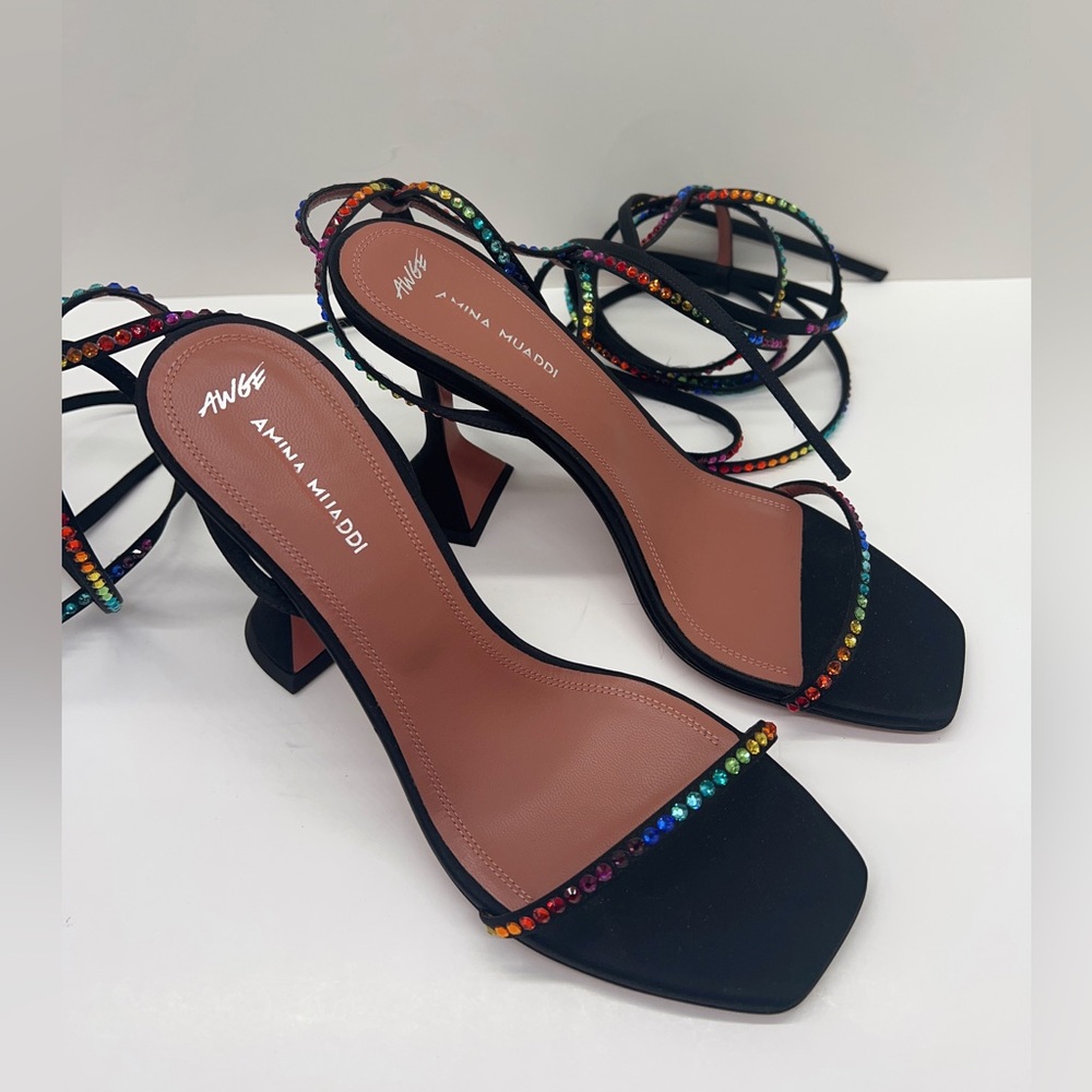 Amina Muaddi x AWGE thigh-high satin sandals - Picture 5 of 13